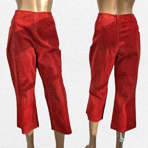NWT Vintage y2k Newport News Red Leather Pants Cropped Capri Suede Size 10 - Picture 1 of 9